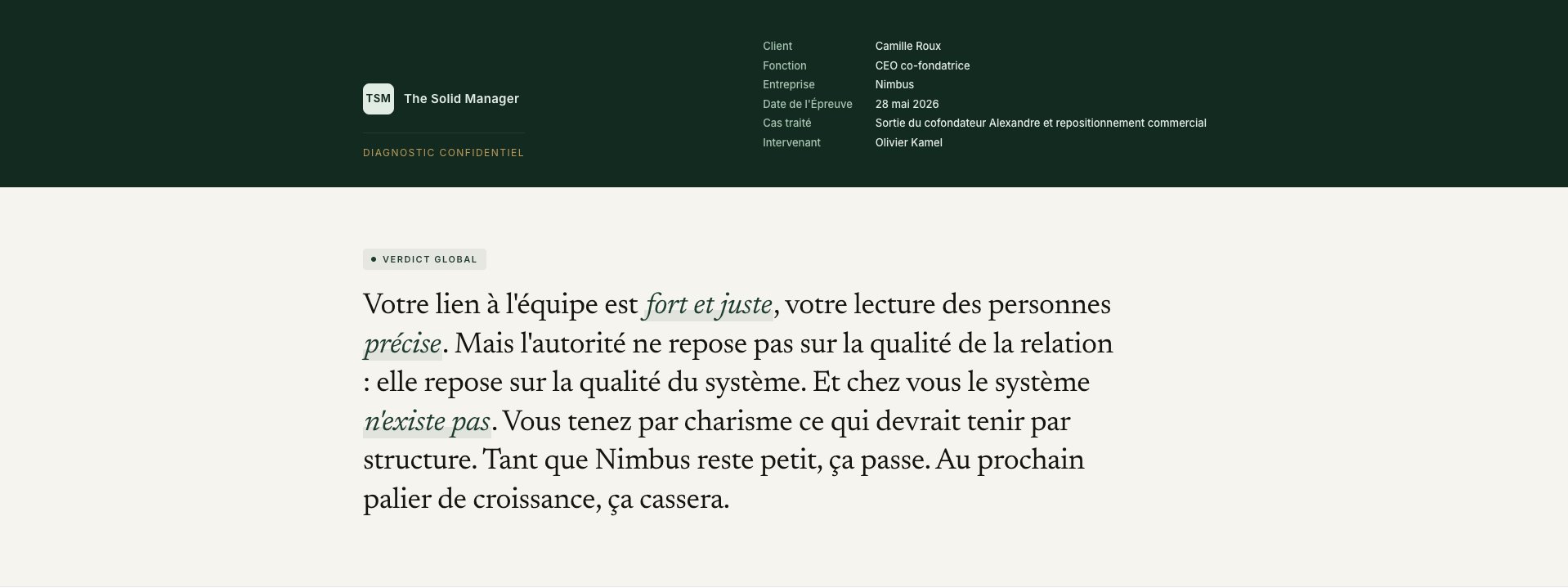 Header et verdict global de l'Épreuve de Solidité (sample)